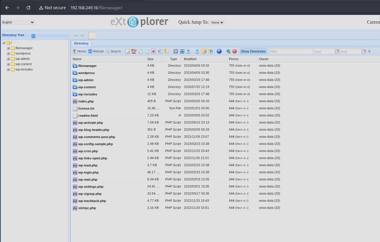 Logged into eXtplorer as admin