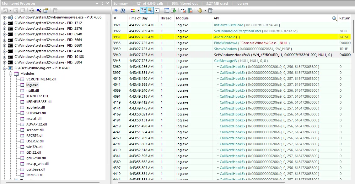 log.exe API calls