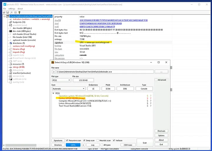 PeStudio and DiE outputs