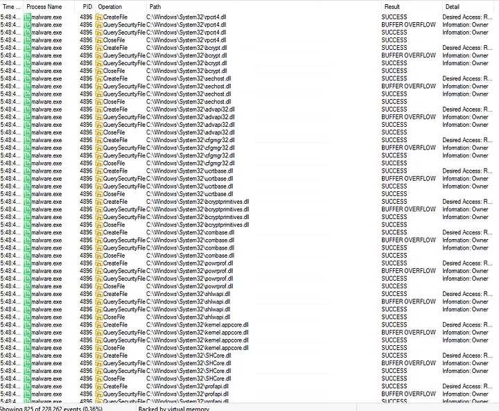some of the queries made by malware.exe