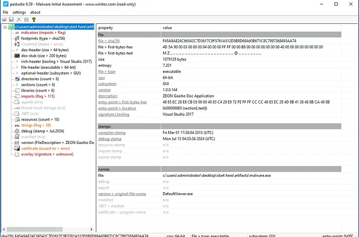 malware.exe in PeStudio