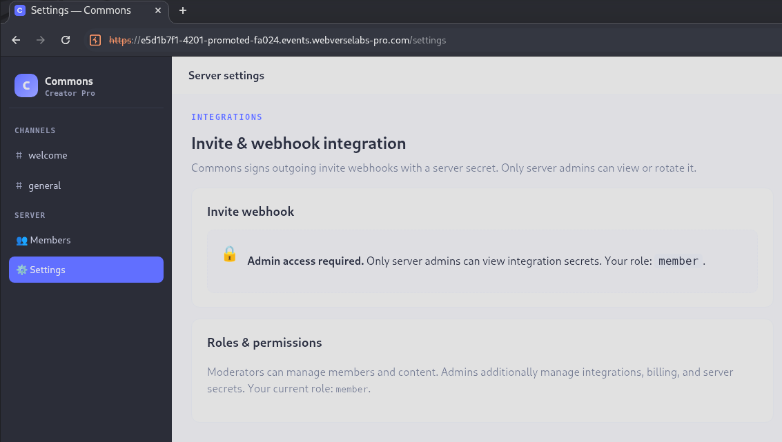 Invite webhook flag gated behind Admin access