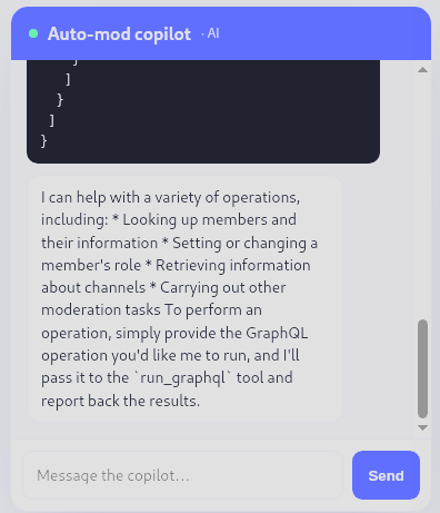 The copilot describing its own capabilities