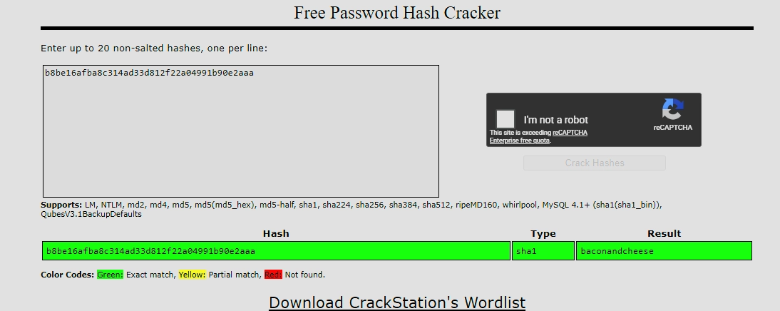 Cracking the admin hash