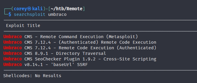 Searching for a public Umbraco exploit