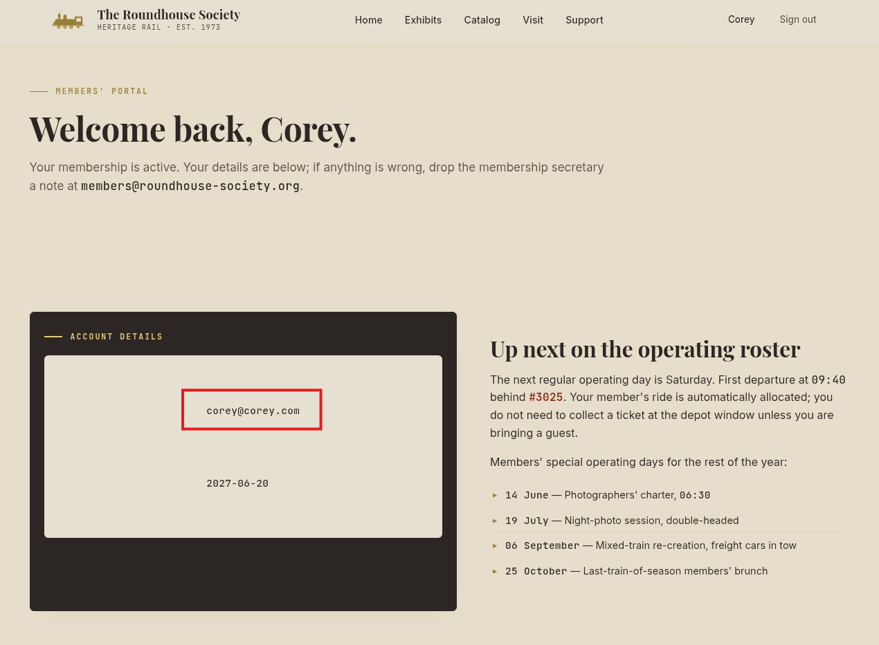 where the account email is displayed